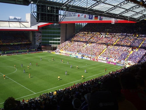 Photo of the crowd at a soccer match.