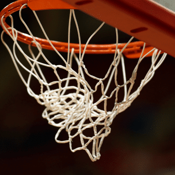 Photo of a basketball net and hoop.