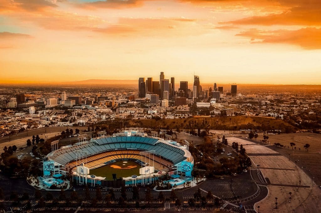 Overhead view of Dodger Stadium where the 2022 MLB All-Star Game will be played.
