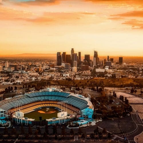 Overhead view of Dodger Stadium where the 2022 MLB All-Star Game will be played.