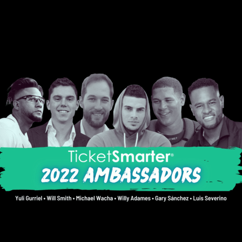 Graphic showing the 2022 TicketSmarter MLBPA ambassadors Yuli Gurriel, Will Smith, Michael Wacha, Willy Adames, Gary Sanchez and Luis Severino.